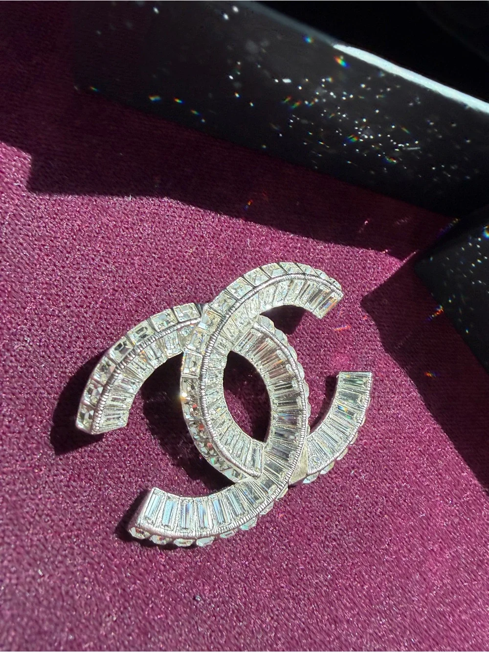 CHANEL Crystal Double C Brooch - Silver and Clear